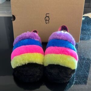 UGG Fluff yeah faux fur slingback colorful sandals 7